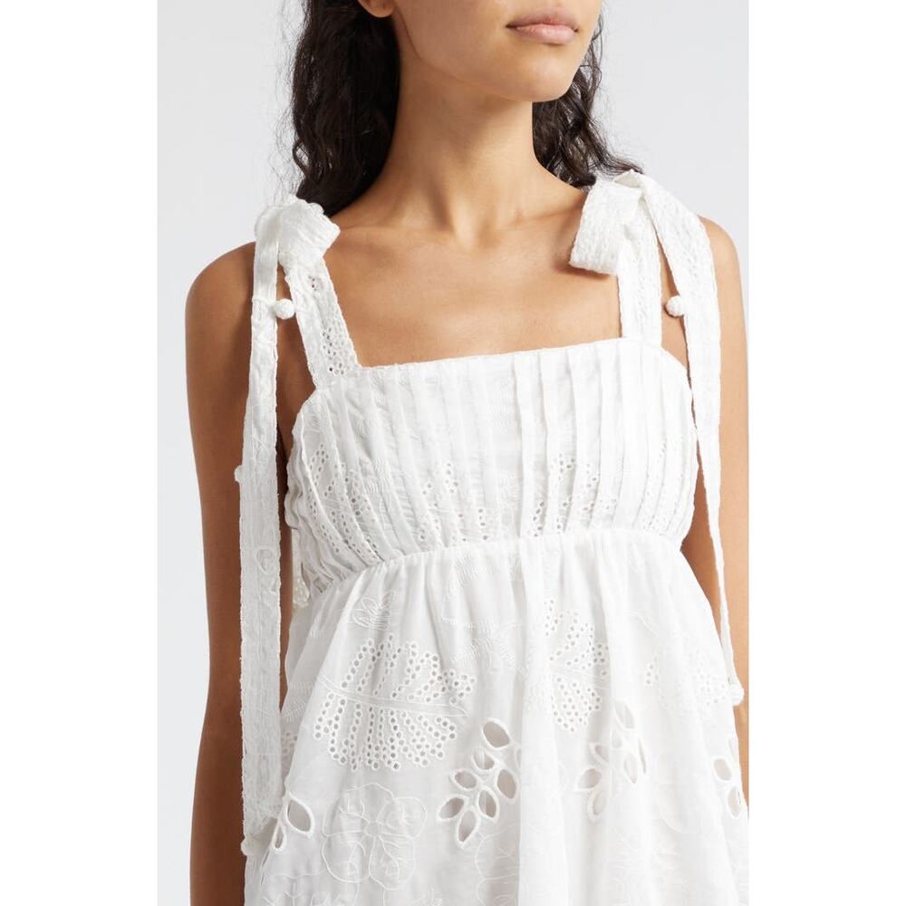 NWOT FARM Rio White Eyelet Embroidered Midi Dress Size M Floral Cotton Boho - Picture 4 of 15